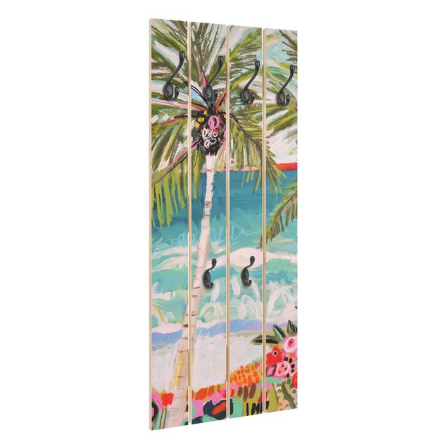 Wooden coat rack - Palm Tree With Pink Flowers I