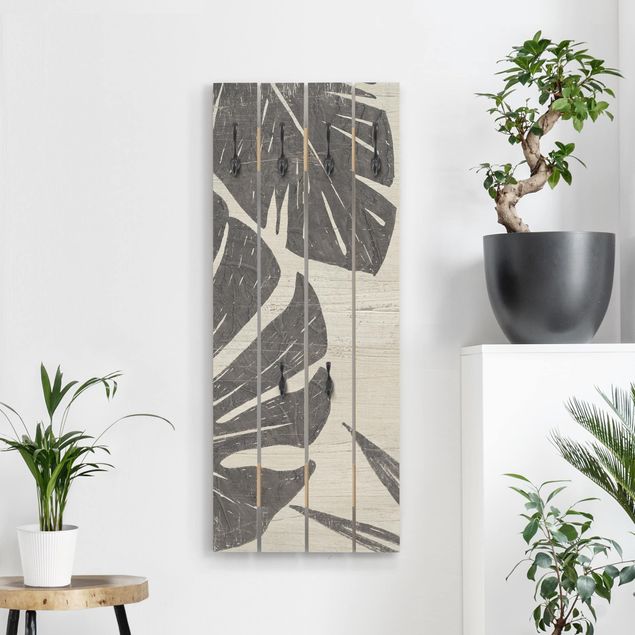 Wooden coat rack - Palm Leaves Light Grey Backdrop