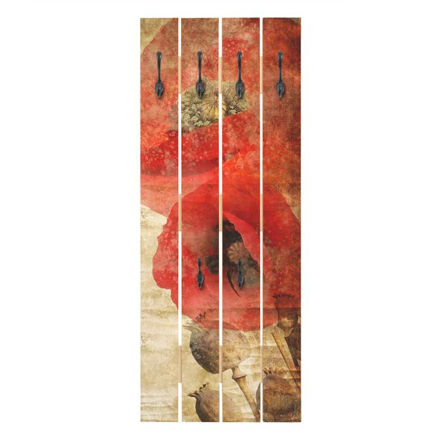 Wooden coat rack - Poppy Flower