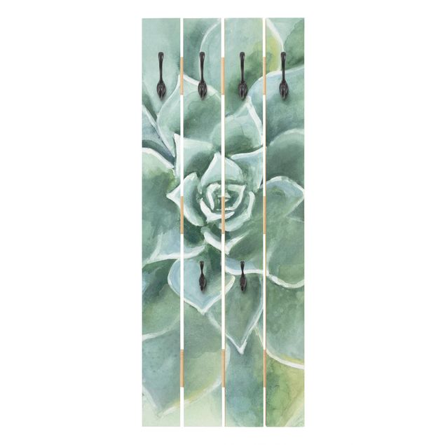 Wooden coat rack - Succulent Plant Watercolour Dark