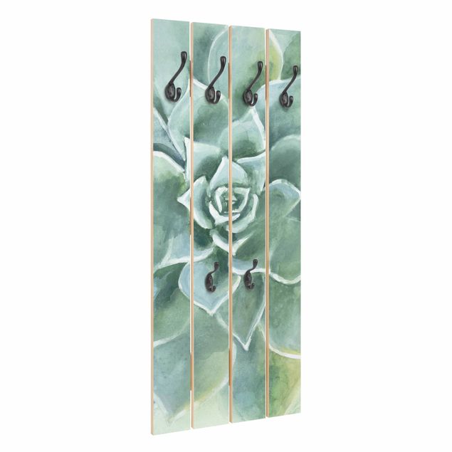 Wooden coat rack - Succulent Plant Watercolour Dark