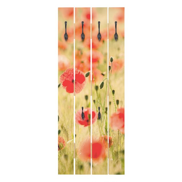 Wooden coat rack - Summer Poppies