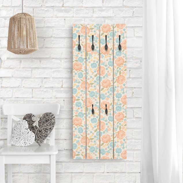 Wooden coat rack - Vintage Roses And Flowers
