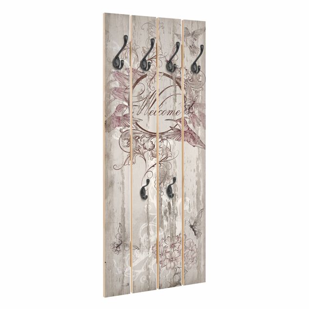 Wooden coat rack - Welcome with Butterfly