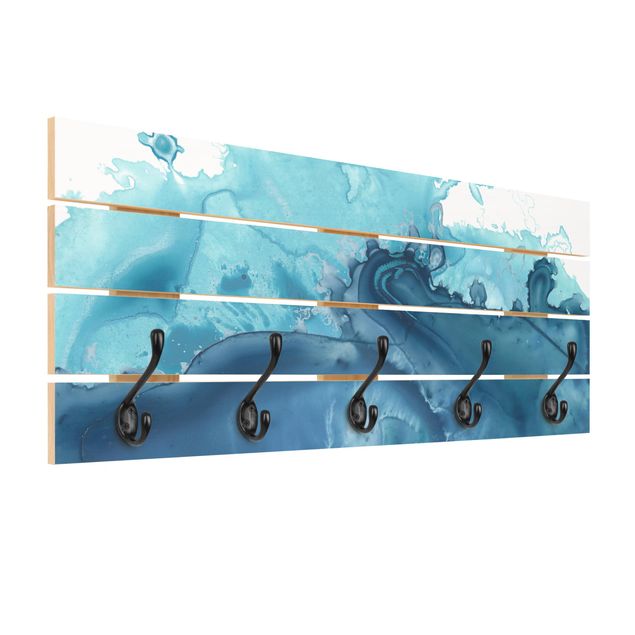 Wooden coat rack - Wave Watercolour Blue l