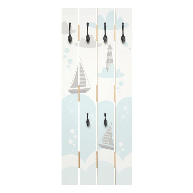 Wooden coat rack - Clouds With Whale And Lighthouse