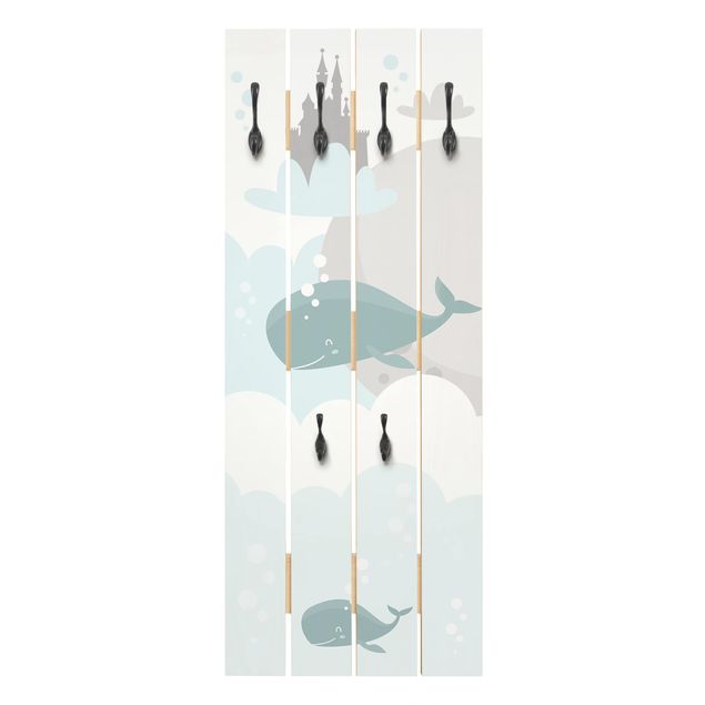 Wooden coat rack - Clouds With Whale And Castle