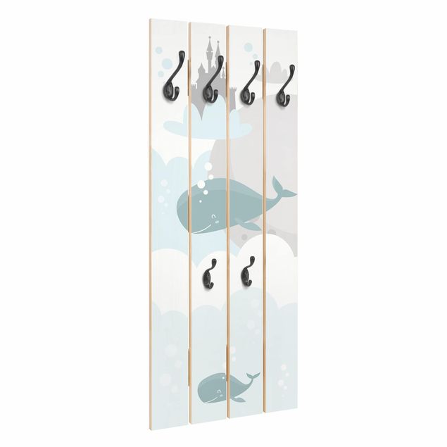Wooden coat rack - Clouds With Whale And Castle