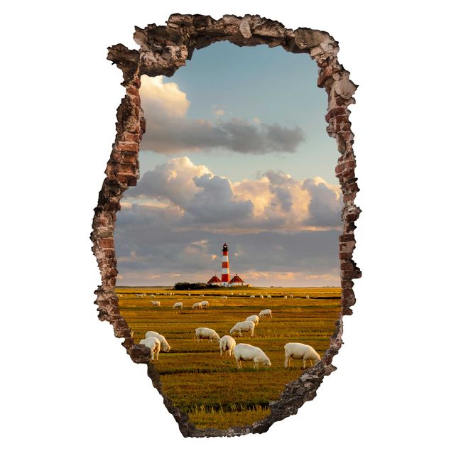 Animal wall decals North Sea Lighthouse With Flock Of Sheep