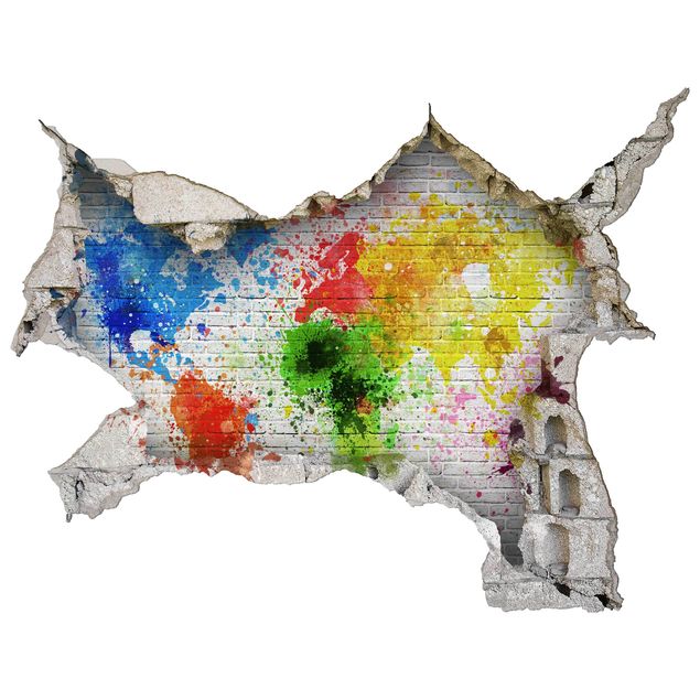 3d wallpaper sticker White Brick Wall World Map