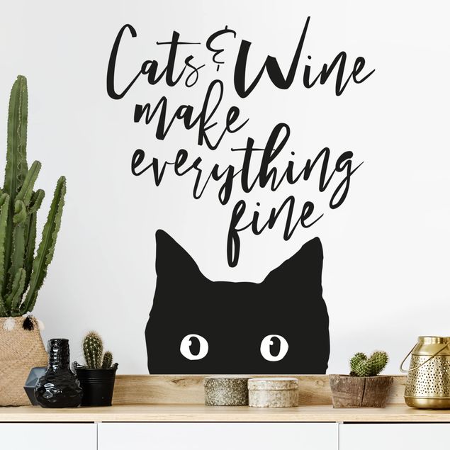 Wall stickers cat Cats And Wine make Everything Fine