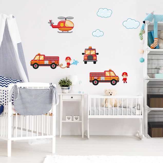 Wall art stickers Firefighter Set with Vehicles