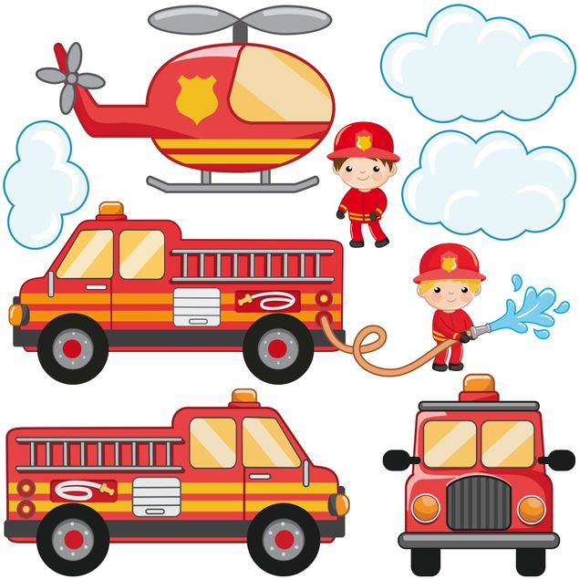 Wall sticker - Firefighter Set with Vehicles
