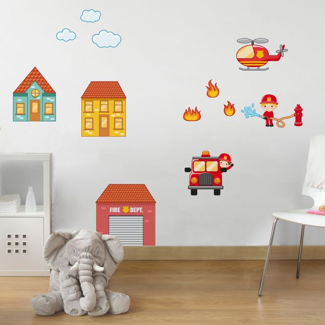 Wall decal Firefighter Set with Houses
