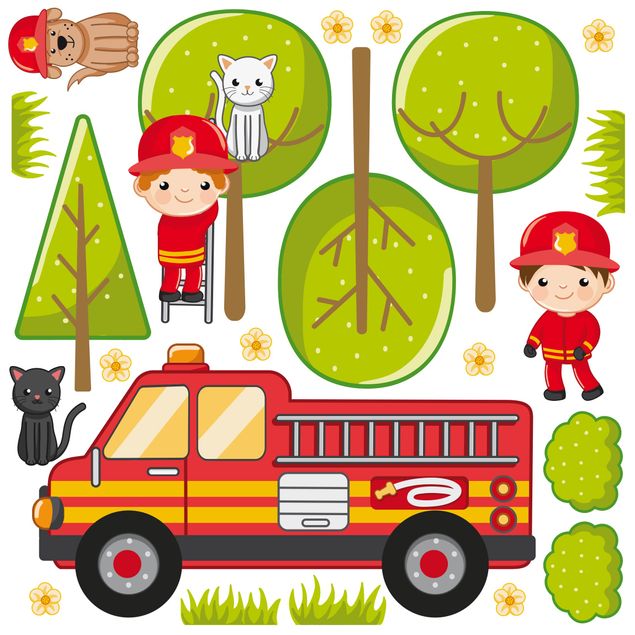 Wall sticker - Firefighter Set with Cats