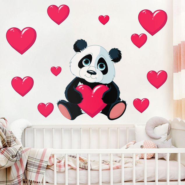 Autocolantes de parede pandas Panda With Hearts