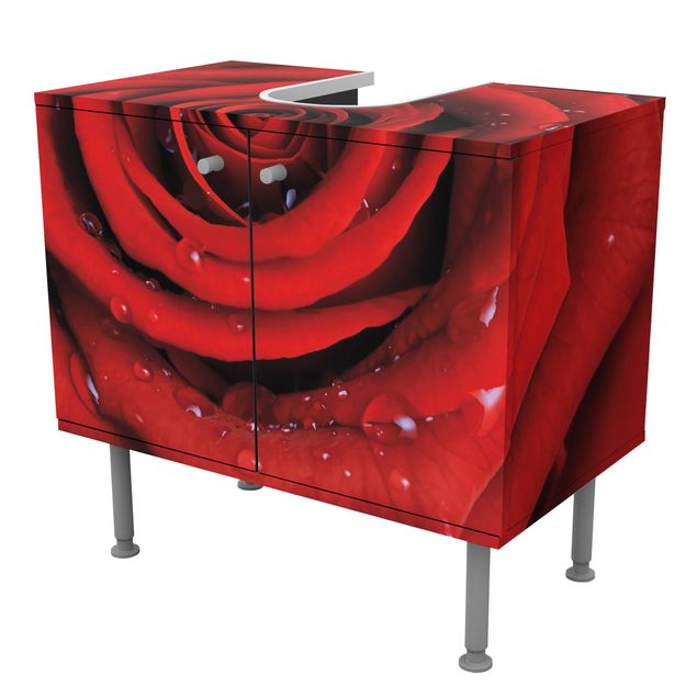 Wash basin cabinet design - Red Rose With Water Drops