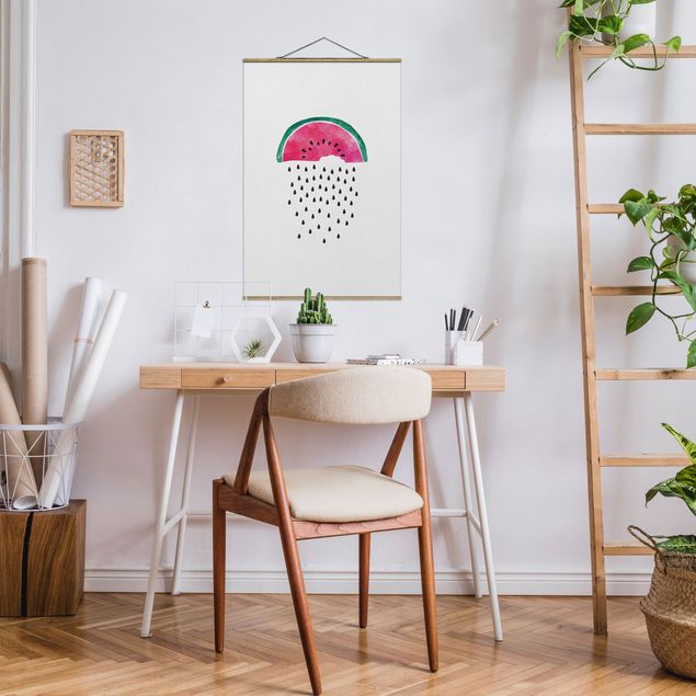 Fabric print with poster hangers - Watermelon Rain - Portrait format 2:3