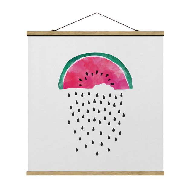 Fabric print with poster hangers - Watermelon Rain - Square 1:1