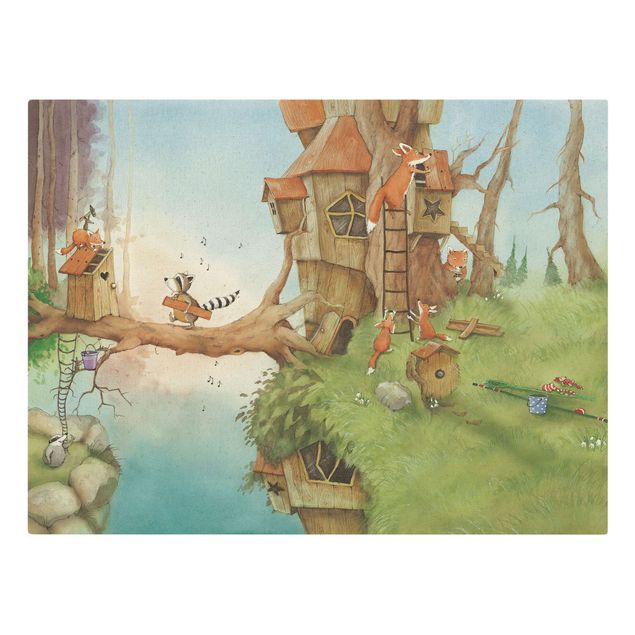 Natural canvas print - Wassily Raccoon - Wassily And Fox Family  - Landscape format 4:3