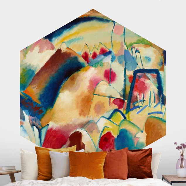 Hexagonal wall mural Wassily Kandinsky - Landscape With Church
