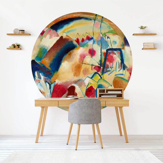 Self-adhesive round wallpaper - Wassily Kandinsky - Landscape With Church (Landscape With Red Spotsi)