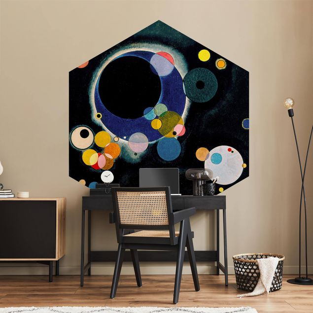 Self-adhesive hexagonal pattern wallpaper - Wassily Kandinsky - Sketch Circles