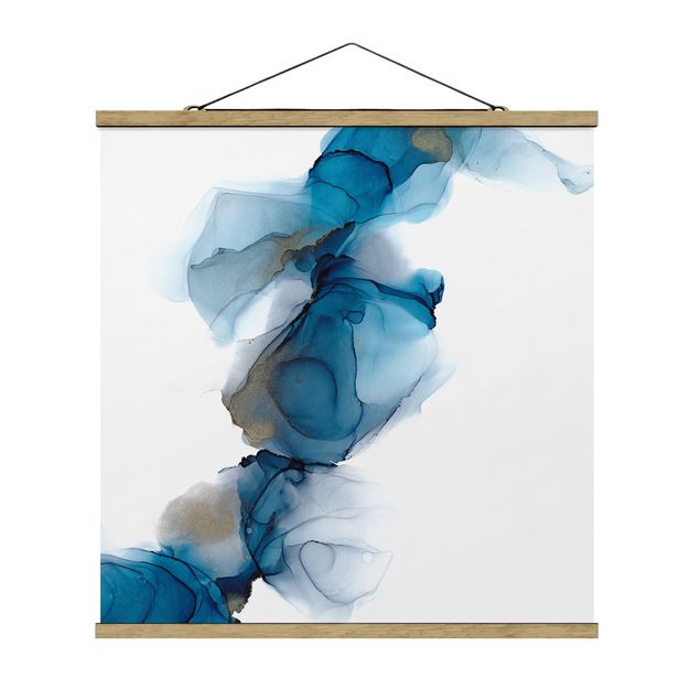 Fabric print with poster hangers - The Wind's Path Blue And Gold - Square 1:1