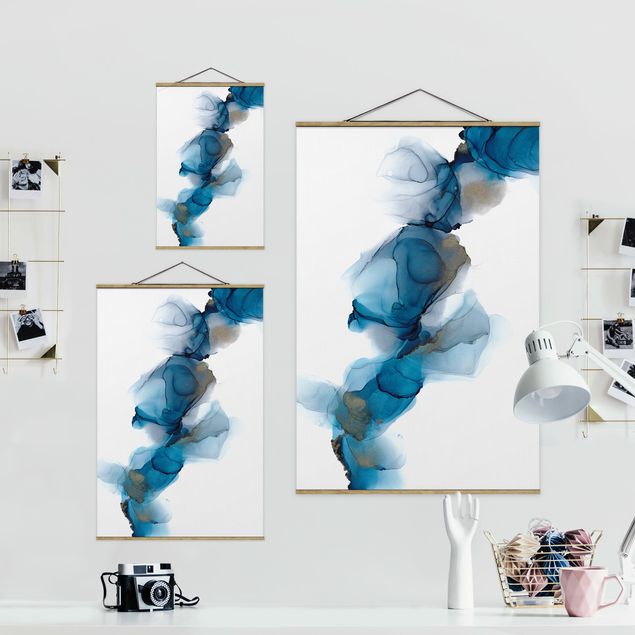 Fabric print with poster hangers - The Wind's Path Blue And Gold - Portrait format 2:3