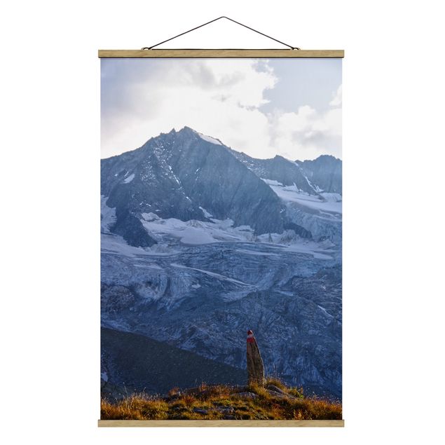 Fabric print with poster hangers - Marked Path In The Alps - Portrait format 2:3