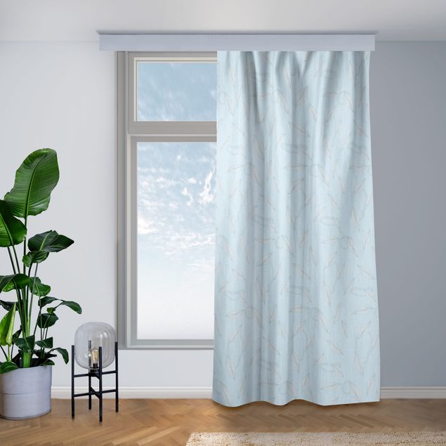 Modern Curtains Willow Leaves Pattern - Azure