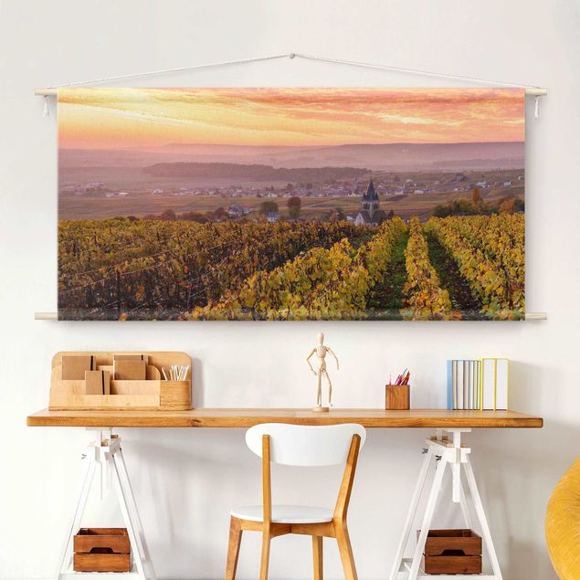 modern wall tapestry Wine Plantations At Sunset