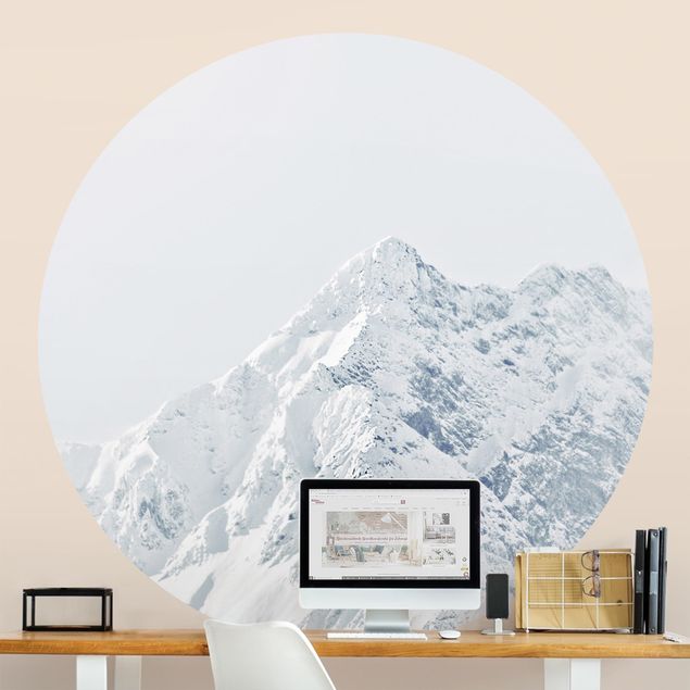 Self-adhesive round wallpaper - White Mountains