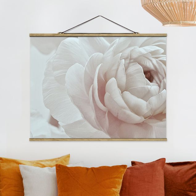 Fabric print with poster hangers - White Flower In An Ocean Of Flowers - Landscape format 4:3