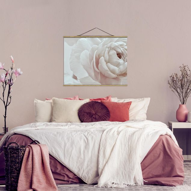 Fabric print with poster hangers - White Flower In An Ocean Of Flowers - Landscape format 4:3