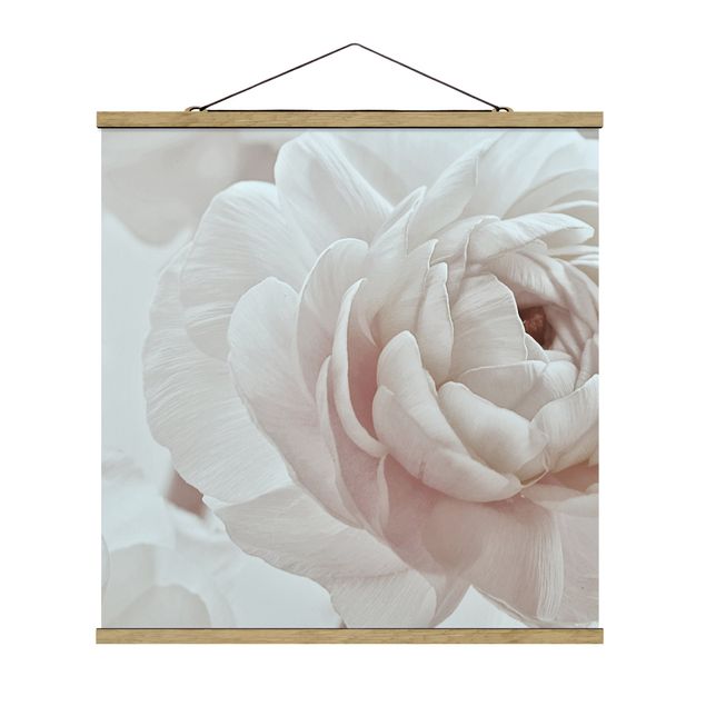 Fabric print with poster hangers - White Flower In An Ocean Of Flowers - Square 1:1