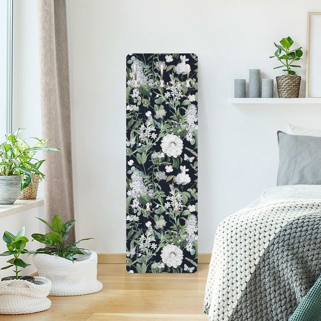 Coat rack modern - White Flowers And Butterflies On Blue