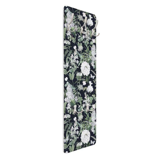Coat rack modern - White Flowers And Butterflies On Blue