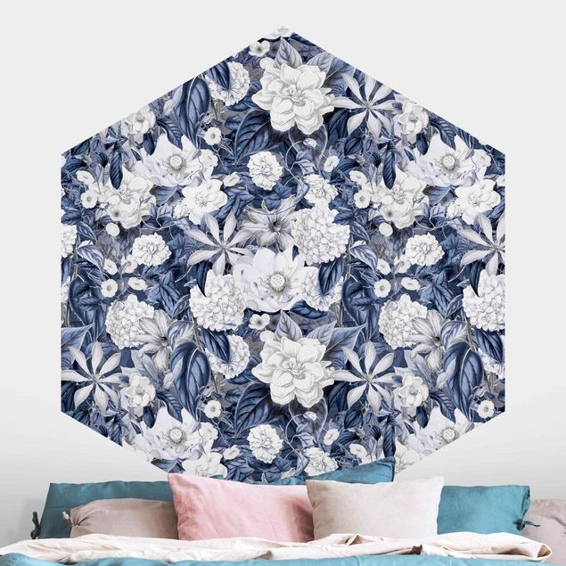Hexagonal wallpapers White Flowers In Front Of Blue