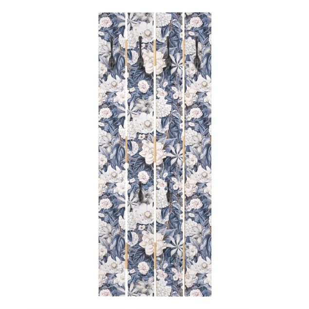 Wooden coat rack - White Flowers In Front Of Blue