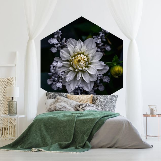 Self-adhesive hexagonal pattern wallpaper - White Dahlia