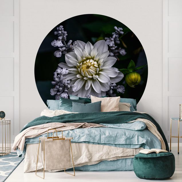 Self-adhesive round wallpaper - White Dahlia