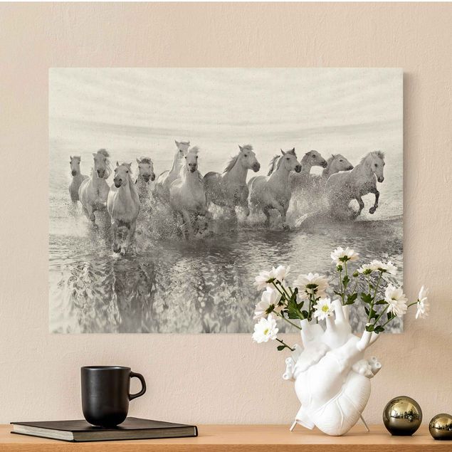 Natural canvas print - White Horses In The Ocean - Landscape format 4:3