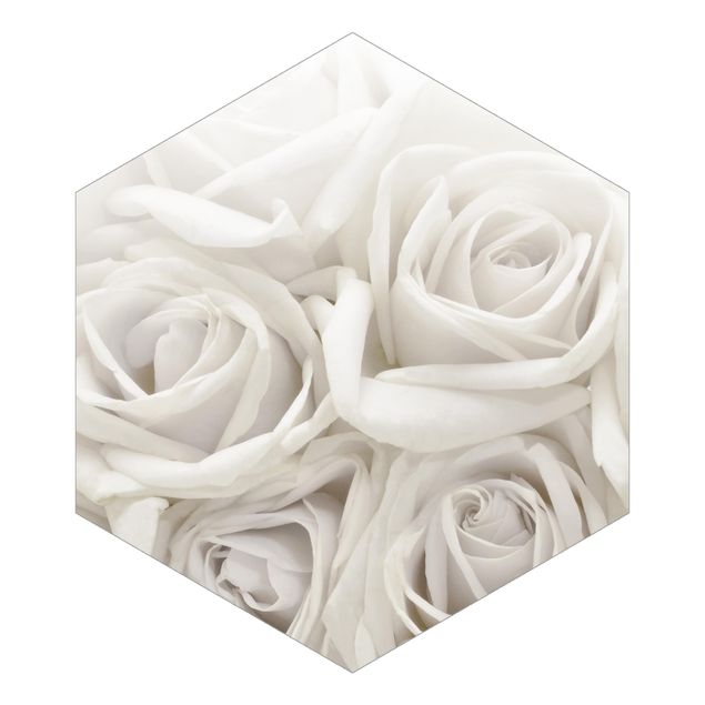 Self-adhesive hexagonal pattern wallpaper - White Roses