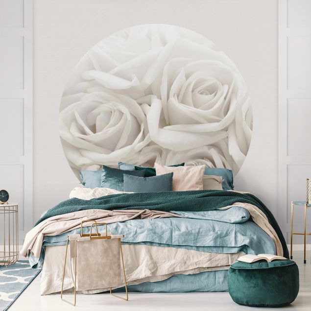 Self-adhesive round wallpaper - White Roses