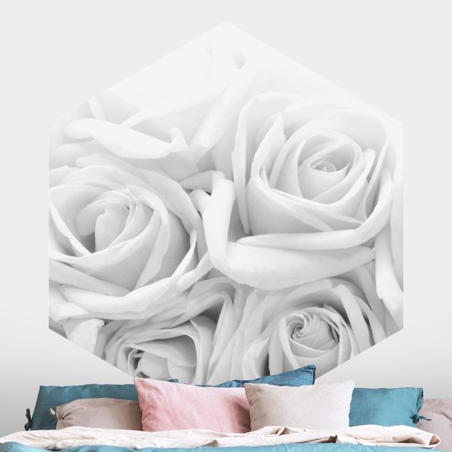 Hexagonal wallpapers White Roses Black And White