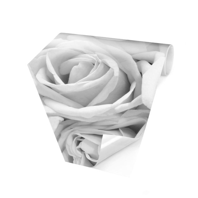 Self-adhesive hexagonal pattern wallpaper - White Roses Black And White
