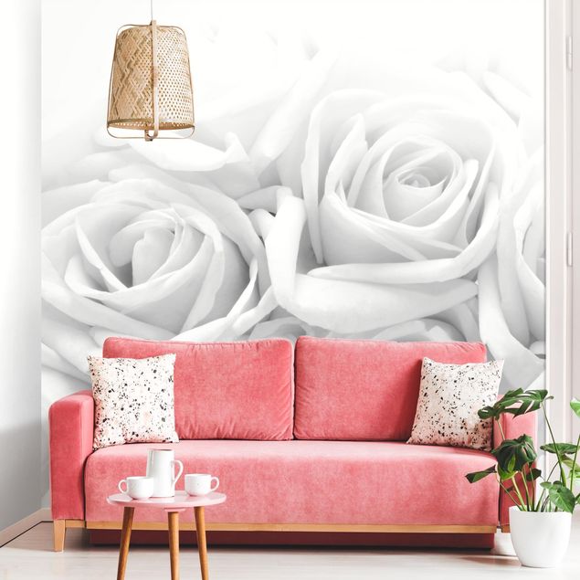 Wallpaper - White Roses Black And White