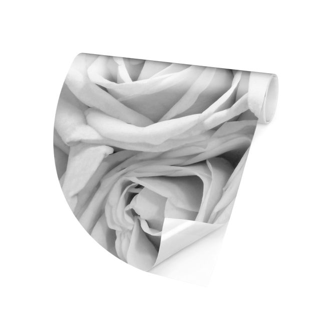 Self-adhesive round wallpaper - White Roses Black And White