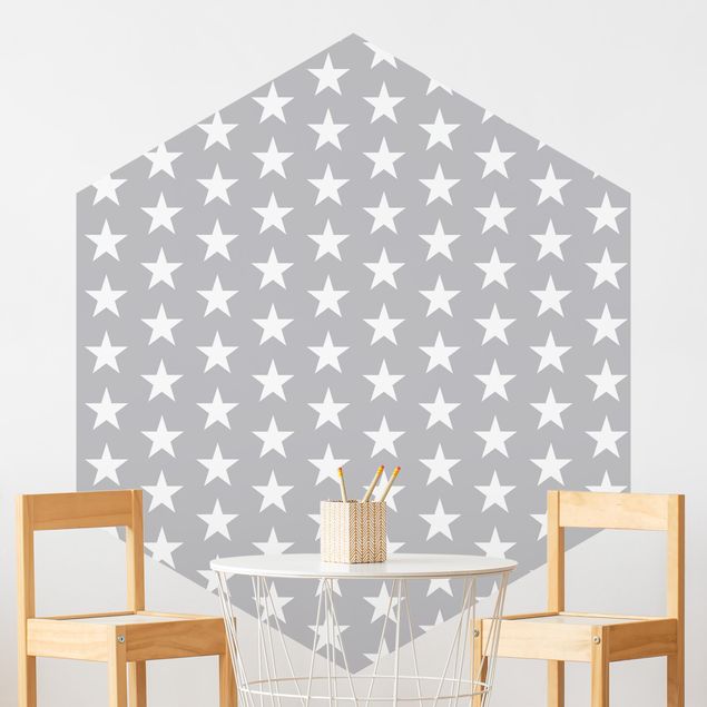Hexagonal wallpapers White Stars On Gray Background